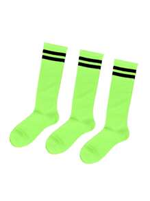 3 pares de calcetines de fútbol deportivos para niños, calcetines de fútbol de rayas de unicolor por encima de la rodilla para niños, calcetines altos adecuados para actividades al aire libre para niños y niñas de 3 a 9 años