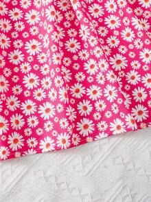 MommBaby Mommbabay 女童夏季碎花蝴蝶结吊带裙儿童可爱无袖雏菊时尚太阳裙带帽 - 玫紅色 - 查看 5