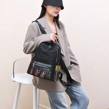 1 Mochila com Padrão Retrô de Elefante, Mochila de Moda Feminina, Mochila de Viagem Portátil de Grande Capacidade com Vários Bolsos, Adequada para Uso de Mulheres em Aula, Transporte, Viagem e Compras com Padrões Aleatórios