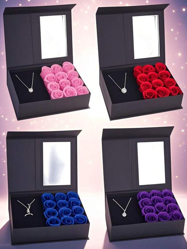 1 Stück Rosen Geschenkbox im Ins-Stil (Schmuck nicht enthalten), Material: Rosen, Geschenkbox-Material: Papier, kann mit verschiedenem Schmuck kombiniert werden, Ins-Stil, leicht luxuriös, hochwertig, Geschenkbox geeignet für Heimdekoration, Hochzeitsgeschenke, Hochzeitstags-Geschenke, Freundinnen-Geschenke, Muttertags-Geschenke.