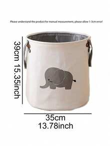1pc Extra-Durable Elephant Print Laundry Basket - Versatile Storage For Clothes, Toys & More - Round Organizer For Bedroom, Bathroom, Living Room, Laundry Baskets - White - View 4