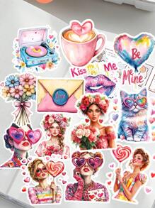 17/18 pezzi di adesivi colorati ad acquerello e pastello con cuori, ragazze floreali di primavera e motivi caffè, adesivi vintage con lettere scritte a mano per fai-da-te, scrapbooking, planner, taccuino, computer, articoli di cartoleria vintage, forniture scolastiche, ritorno a scuola