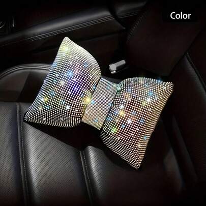 2个/1个闪亮汽车枕头 - 汽车头枕蝴蝶结颈部支撑枕，驾驶员专用，带闪亮水钻蝴蝶结颈部支撑配件，睡眠旅行支撑颈枕，闪亮水钻内饰配件，适合女性