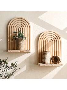 1 pieza Estante de pared en forma de puerta de madera maciza para macetas, artesanía de madera para decoración del hogar y la sala de estar