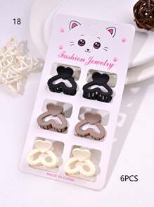6pcs/Set Solid Color Casual Cute ABS Plastic Hair Clips, Butterfly, Flower, Heart, Square Design, Small Size Matte Black Bangs Claws, Princess Front & Side Bang Clips, Suitable For All Seasons Summer Hair Jaw Clip
