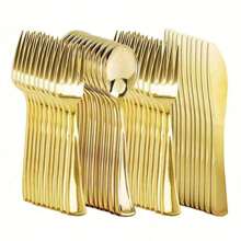 48pcs Gold Mirror Finish Thick Spoons, Suitable For Home, Outdoor Picnic, Birthday Party, Friends Gathering, Wedding Banquet And More,School Supplies