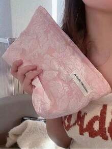 1 件女士粉色化妆包，大容量帆布浮雕图案盥洗包，适合工作、购物、休闲和旅行，化妆包化妆袋护肤包盥洗包收纳袋，旅行必需品巡航必需品化妆包收纳化妆品收纳盒化妆盒，适用于假日海滩、浴室收藏、卧室收藏，大容量 - 粉色 - 查看 1