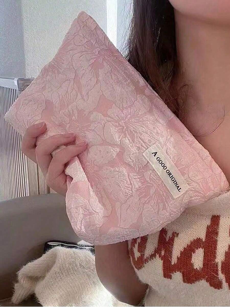 1 件女士粉色化妆包，大容量帆布浮雕图案盥洗包，适合工作、购物、休闲和旅行，化妆包化妆袋护肤包盥洗包收纳袋，旅行必需品巡航必需品化妆包收纳化妆品收纳盒化妆盒，适用于假日海滩、浴室收藏、卧室收藏，大容量 - 粉色 - 查看 1