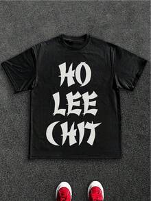 Edgy Humor Inspired  Men's T-Shirt With "Ho  Chit" Motif, 100% Cotton 220g - Black - View 1