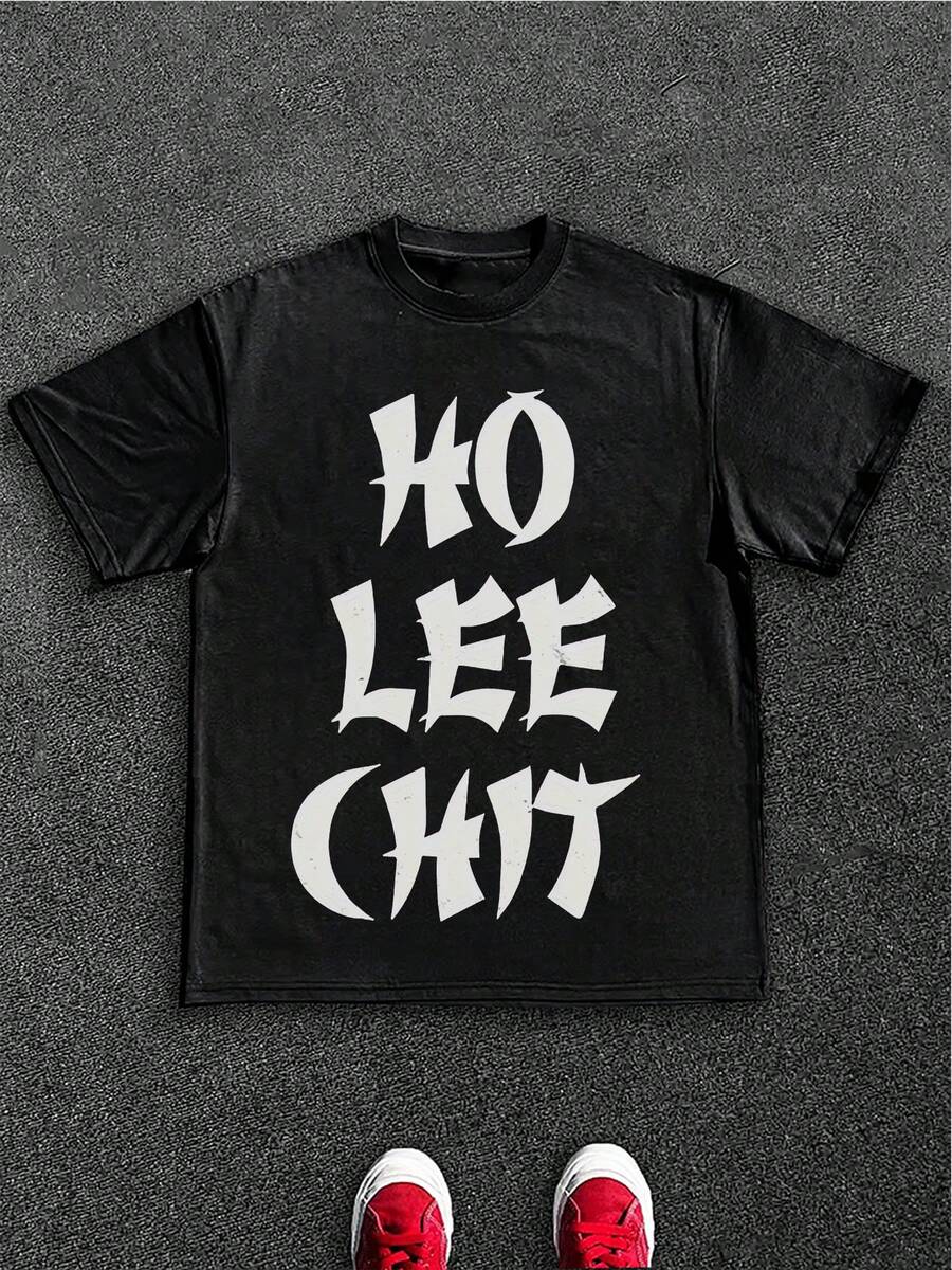 Edgy Humor Inspired  Men's T-Shirt With "Ho  Chit" Motif, 100% Cotton 220g - Black - View 1