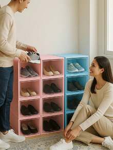 Zapatero Modular de 12 Niveles con Cajones Frontales Transparentes, Almacenamiento Estético, Funcional y Apilable - Multicolor - Ver 4