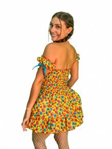 Vestido Cigana com babado Adulto Feminina Festa Junina Sao Joao Quadrilha Caipira