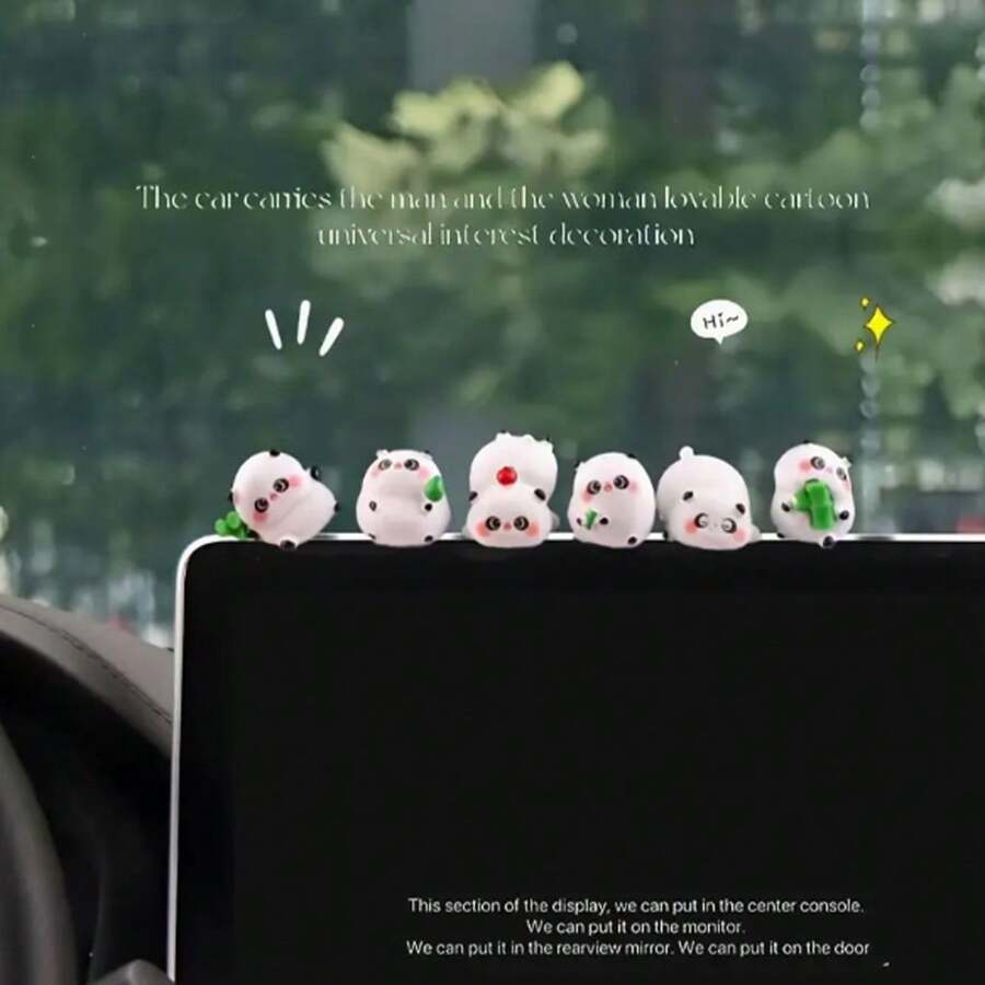 6pcs Creative Cute Panda Eating Bamboo Car Decorative Accessories