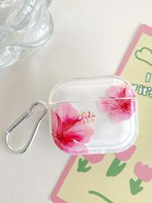 Fresh Sweet Pattern Realistic Hibiscus Flower Transparent Earphone Case, Including 1 Earphone Case Buckle, Compatible With AirPods Case, Headphones, AirPods Pro (2nd Gen), AirPods 3, AirPods Pro, AirPods 1/2, AirPods 4