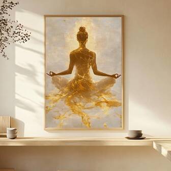 1 pieza Póster de arte de yoga dorado abstracto, pintura de arte de meditación y yoga de moda en lienzo impermeable, obra de arte decorativa de pared para sala de estar, dormitorio, baño, oficina, pasillo, cocina