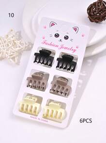 6pcs/Set Solid Color Casual Cute ABS Plastic Hair Clips, Butterfly, Flower, Heart, Square Design, Small Size Matte Black Bangs Claws, Princess Front & Side Bang Clips, Suitable For All Seasons Summer Hair Jaw Clip