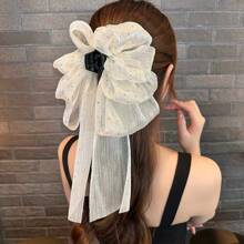 2pcs/1pc Elegant Sweet Sparkling Mesh Bow Long Ribbon Hair Claw Clips For Women, Cute High-End Hair Claw Hairpin, Suitable For Daily, School, Easter, Christmas, Holiday Gift Hair Jaw Clip Hair Clamps Hair Clutch Hair Catcher Clip