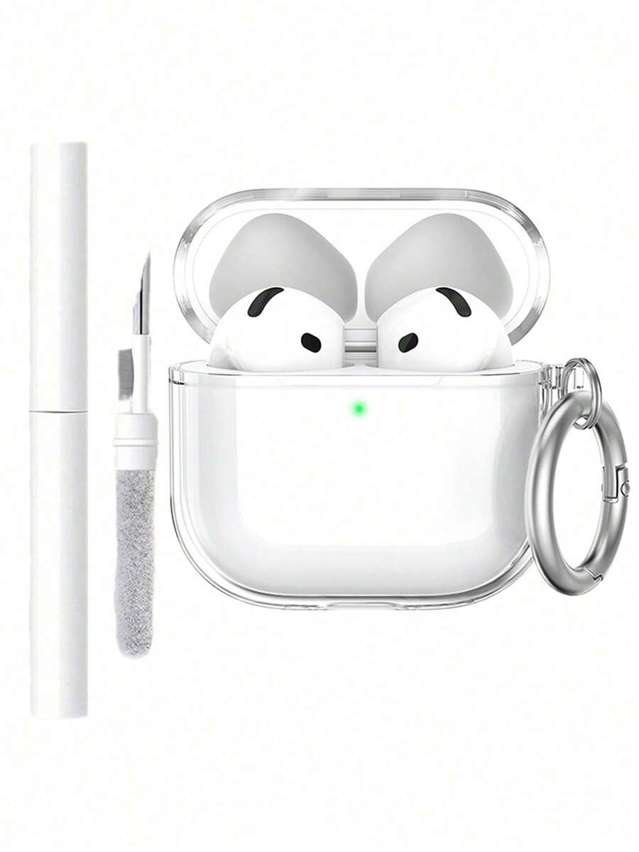 1pc Cleaning Brush + 1 Clear Protective Case Suit For AirPods 4/AirPods 4 Pro Wireless Bluetooth Earphone Soft Shell Case - Clear - View 1