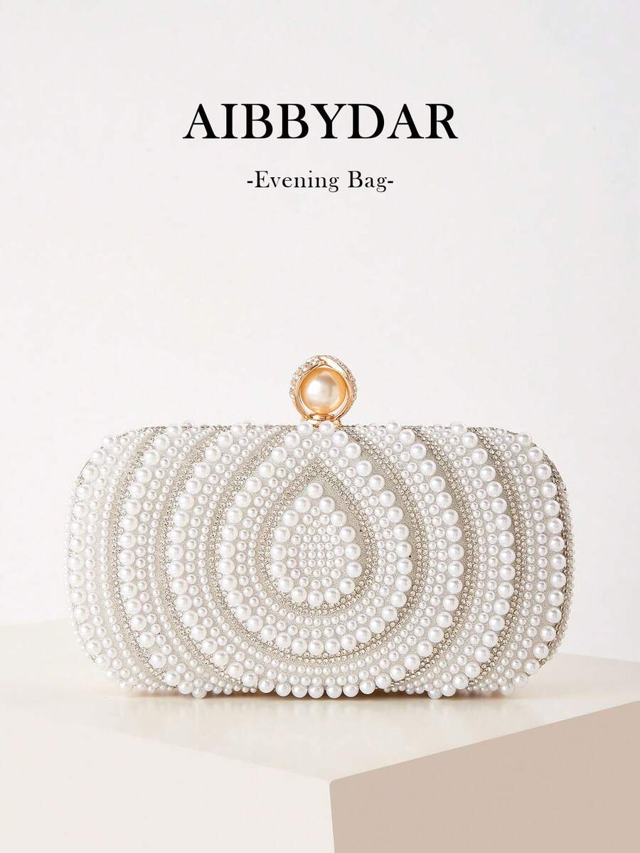 AIBBYDAR 女士晚装包，复古白珍珠女士晚装手拿包，手工串珠和水钻装饰钱包，优雅礼服包，适合婚礼、晚会、派对、节日聚会的单肩包