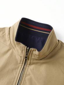 Men's Simple Daily Long Sleeve Jacket, Lightweight Green Color Block Formal Jacket For Work, Gift For Friends, Husband, Boyfriend - Màu Khaki - Xem 5