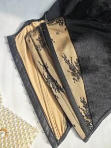 1pc Women Lace Patchwork Herringbone Slim Fit Front Button Closure Long Sleeve Square Collar Casual Blouse Top
