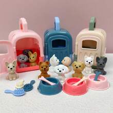 8pcs/Set Kids Play House Pet Toys, Random Color Dog Accessories Mini Toy Dog Cage Play Set, Party Gifts For Thanksgiving, Easter, Christmas,Small Toys For Kids,Sensory Bin,Doctor Toys