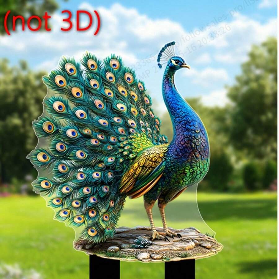 1pc 2D Printed Peacock Garden Icon, Outdoor Patio Lawn Acrylic Ground Stake, Garden/Lawn Decor, Perfect Holiday Gift, Ideal Decoration To Add Ambiance And Aesthetic For Yard Or Outdoor - Multicolor - View 1
