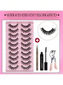 JUJU DREAM 10Pairs Manga Lashes FauxEyelashes Cat Eye Eyelashes Natural Ful False Eyelashes Volumized Eyelash Extension Travel Essentials Makeup Tools