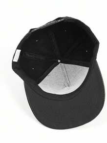 1pc Men's Metal Crown Decor PU Brim Casual Snapback Hat, Adjustable Sun Protection Outdoor Hat, Spring & Autumn