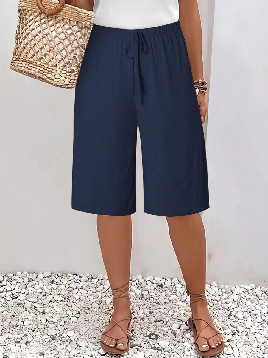 Women's Summer Solid Color Tie-Waist Straight Leg Shorts