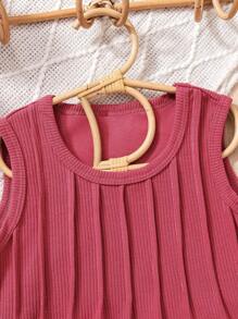 2pcs/Set Girls Solid Color Pleated Sleeveless Top & Wide Leg Pants Outfit, Minimalist & Fashionable, Suitable For 4-7 Years Old Girls