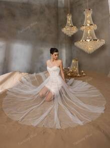 Faeriesty Elegante vestido de novia clásico con escote corazón de un hombro, intrincado corpiño de encaje y falda de tul fluida - Vestido de boda romántico para ceremonias en iglesia, jardín, playa y salón de baile