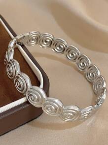 1 Peça Bracelete Rígido de Aço Inoxidável Gravado em Concha para Mulheres, Empilhável, Joia Diária, de Festa, Verão, Presente de Natal