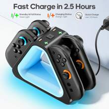 Ladegerät für Switch2 Controller, Multi-Modus RGB Beleuchtung, dedizierte Ladestation für NS Switch2 Controller, Ladeanzeige-Leuchten, gleichzeitiges Laden von 4 Controllern, mit Typ-C Ladekabel