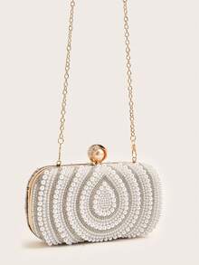 AIBBYDAR 女士晚装包，复古白珍珠女士晚装手拿包，手工串珠和水钻装饰钱包，优雅礼服包，适合婚礼、晚会、派对、节日聚会的单肩包