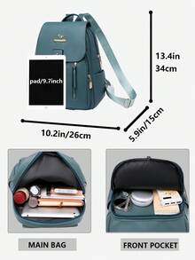 防盗PU软皮翻盖双肩包，女士钱包，多功能时尚日常包，多口袋轻便旅行包，大容量简约双肩包，便捷双肩包，适合学生、护士、教师、商务人士、旅行、商务、通勤、购物、办公、约会、徒步、训练、工作，生日礼物、节日礼物，背包 - 綠色 - 查看 4