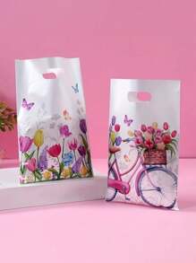 25 Stücke Tulpen Blumen Geschenktüte, frühlingshaftes Party Handtäschchen, Party Snack Rückgabe Geschenkverpackung Süßigkeitenverpackung, mit hellem Blumenmuster, 9.84* 6.49-Inch Verpackungstasche, geeignet für Feste, Geburtstage, Hochzeiten und Partys (Farbmischung)