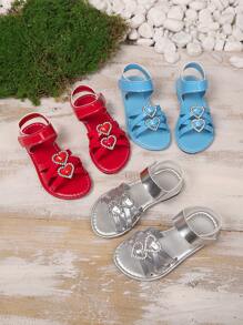1 Pair Red European & American Fashion Children Girls Cross Strap Solid Color Hook And Loop Sandals, Lightweight Outdoor Casual Vacation, Summer New Arrival 2025