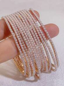 10pcs/Set Fashionable Multi-Layer Faux Pearl Tennis Bracelet, Suitable For Women And Girls For Daily Wear, Party, Festival, Jewelry Gift, Christmas