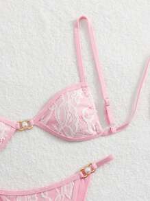 Set di bikini da donna con top a fascia regolabile in tessuto di pizzo, dettagli con fiocco sulla schiena e decorazione in perle