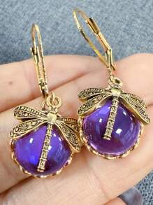1 Pair Vintage Dragonfly Crystal Pendant Earrings, Charming Bohemian Jewelry For Women, Party Wear