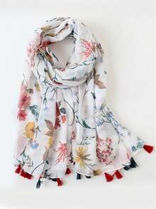 1条女士四季印花围巾，180*85厘米，可作头巾、披肩、防晒围巾、沙滩装，时尚百搭，适合旅行和日常穿着。