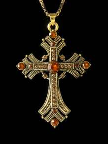 1pc Vintage Cross Pendant Necklace, Fashionable Sweater Chain Suitable For Women And Men