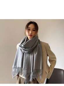 MilyModa Plain Cashmere Scarf 150g With Fringes - Grey - View 2