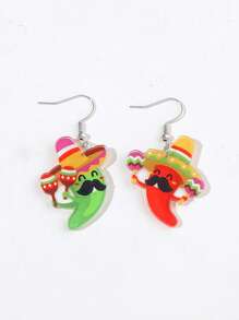 1 Pair Mexican Fiesta Chili Pepper, Tequila Bottle, Skull, Avocado Print Acrylic Day Of The Dead Earrings For Women