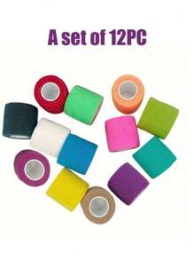 12pcs/Set Sports Wrist Wrap Set, Tear-Off Self-Adhesive Elastic Bandage, Finger Bandage, Ankle Protective Sports Bandage, Elastic Bandage, Breathable Fixed Sports Bandage, Disposable Elastic Band, Wrist Strap, For Sports Exercise Gym Accessories Sales Sports Tape
