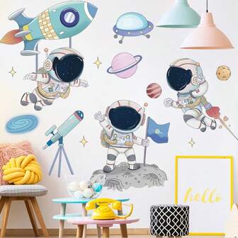 2sheets Space Astronaut Print Wall Sticker Bedroom Home Decoration Wall Art Decal Mural