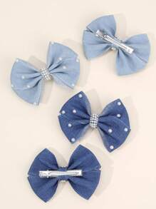 4 Stücke Cowboy Haarschleifen Clips mit Perlen Dekor, Mädchen Haarschleifen Mode Haarstyling Clips, Freizeitspangen, Haarschmuck für den Alltag