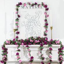 1/5pcs Exquisite Artificial Rose Vine Flowers Garland - Lifelike Small Roses With Green Leaves, Plastic Faux Floral Decor For Wedding, Home, Living Room, Wall Hanging, And Party Decoration - Easy To Shape And Hang