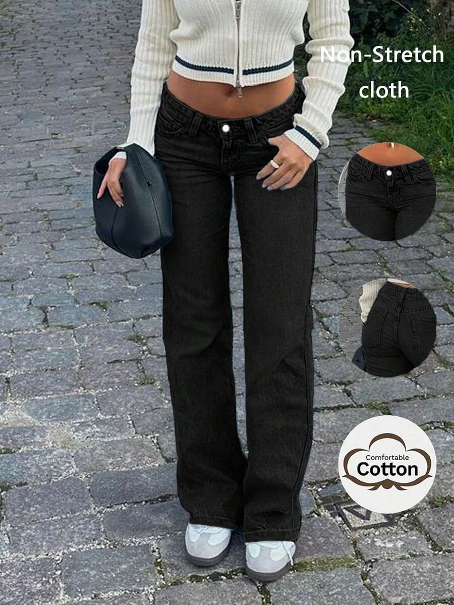 Quần Jeans Nữ Thời Trang Mới Phong Cách Đường Phố Đơn Giản Thường Ngày Kỳ Nghỉ Hàng Ngày Đa Năng Đi Làm - màu đen - Xem 1